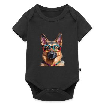 German Shepherd Dog with Glasses Cool Colorful - Baby Premium short-sleeve bodysuit - black - Front