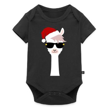Weihnachten Lama Llama Mütze Geschenk Shirt - Baby Premium Kurzarmbody - Schwarz - Vorne