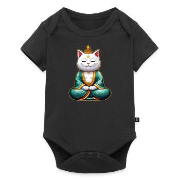 Cute white cat in Buddha yoga position - Baby Premium short-sleeve bodysuit - black - Front