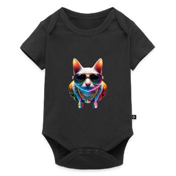 Chat hip-hop cool avec des lunettes de soleil et une chaîne en or - Body à manches courtes Premium Bébé - noir - Devant