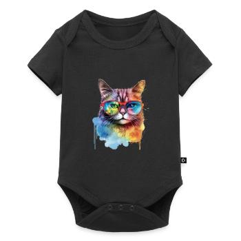 Cool colorful cat with sunglasses - Baby Premium short-sleeve bodysuit - black - Front