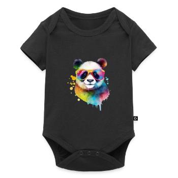Panda coloré cool avec des lunettes de soleil - Body à manches courtes Premium Bébé - noir - Devant