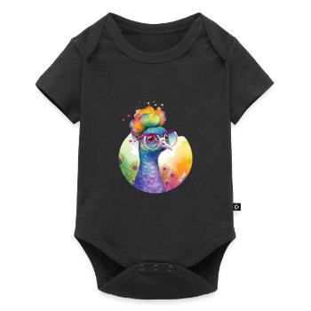 Colorful cool peacock with glasses - Baby Premium short-sleeve bodysuit - black - Front
