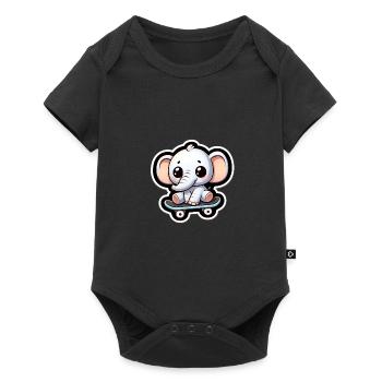 Cute baby elephant with skateboard Elephant mom - Baby Premium short-sleeve bodysuit - black - Front