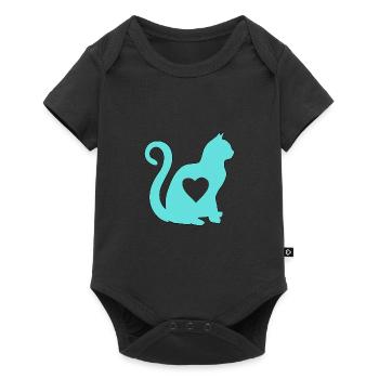 Turquoise cat heart silhouette cat lover black - Baby Premium short-sleeve bodysuit - black - Front