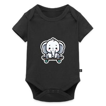 Cute baby elephant with skateboard Elephant mom - Baby Premium short-sleeve bodysuit - black - Front