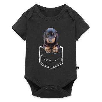 Teckel Teckel teckel de toit de blaireau poche poitrine de chien de poitrine - Body à manches courtes Premium Bébé - noir - Devant