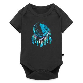 Dreamcatcher, Wolf, Moon, Nature, Tree, Tribal Style - Baby Premium short-sleeve bodysuit - black - Front