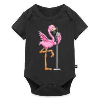 Flamingo beim Singen mit Mikrofon - Baby Premium Kurzarmbody - Schwarz - Vorne