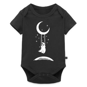 Cute ghost on moon swing in starry night - Baby Premium short-sleeve bodysuit - black - Front