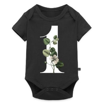 Numéro 1 floral vert -1e anniversaire floral - Body à manches courtes Premium Bébé - noir - Devant