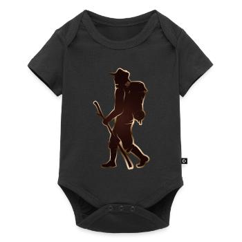 Pilgrim or hiker with walking stick & backpack - Baby Premium short-sleeve bodysuit - black - Front