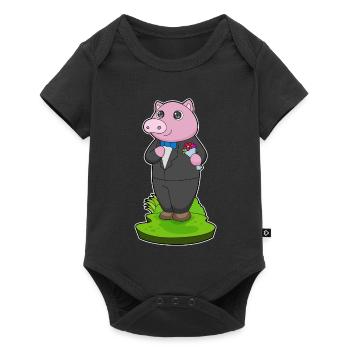 Schwein Bräutigam Anzug Hochzeit - Baby Premium Kurzarmbody - Schwarz - Vorne