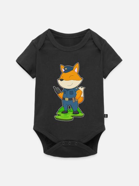 Fuchs Polizist Mikrofon Polizei - Baby Premium Kurzarmbody - Schwarz