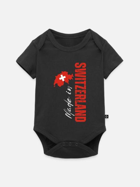 Schweizer Fertigung, vertikales Design - Baby Premium Kurzarmbody - Schwarz