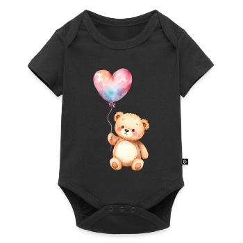 Teddy aquarelle avec ballon coeur - Body à manches courtes Premium Bébé - noir - Devant