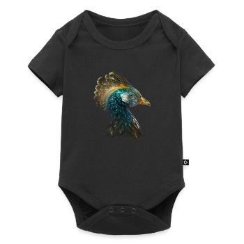 Pfau Vogel Tiere Geschenk Kunst Tiermotiv - Baby Premium Kurzarmbody - Schwarz - Vorne
