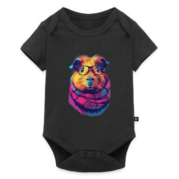Buntes Hipster-Meerschweinchen - Baby Premium Kurzarmbody - Schwarz - Vorne