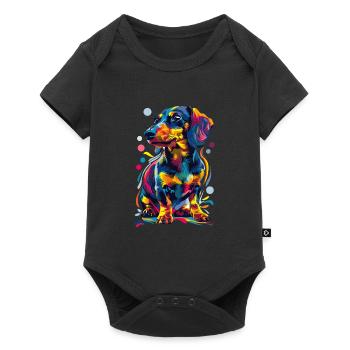 Bunte Dackel Hundekunst für Hundeliebhaber - Baby Premium Kurzarmbody - Schwarz - Vorne