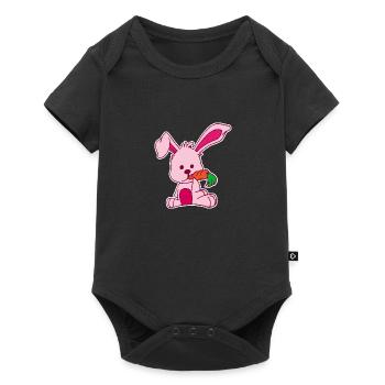 Flat design rabbit loves carrot pink sweet - Baby Premium short-sleeve bodysuit - black - Front