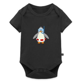 Plongeur pingouin de dessin animé avec tuba et anneau de natation - Body à manches courtes Premium Bébé - noir - Devant