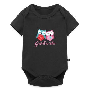 Geschwister Eulen - Baby Premium Kurzarmbody - Schwarz - Vorne