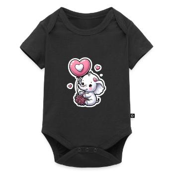 Cute baby elephant with heart balloon elephant mom - Baby Premium short-sleeve bodysuit - black - Front
