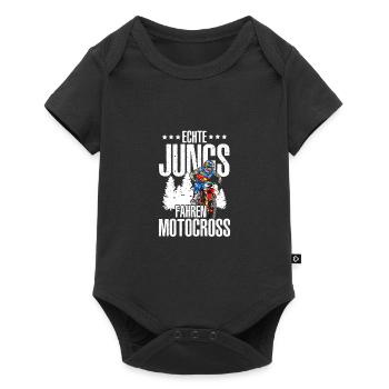 Echte Jungs Fahren Motocross Motorradfahrer Enduro - Baby Premium Kurzarmbody - Schwarz - Vorne