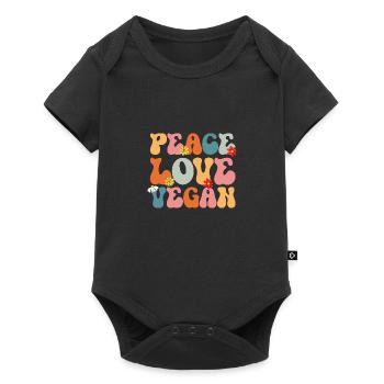 Vegan Peace Love Retro Vegetarian - Baby Premium Kurzarmbody - Schwarz - Vorne