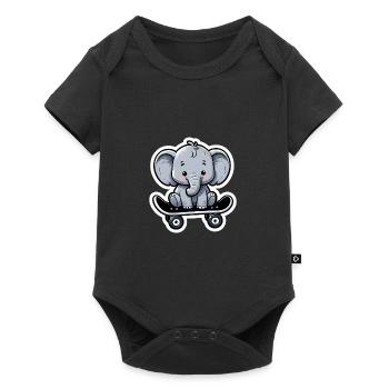 Cute baby elephant with skateboard Elephant mom - Baby Premium short-sleeve bodysuit - black - Front