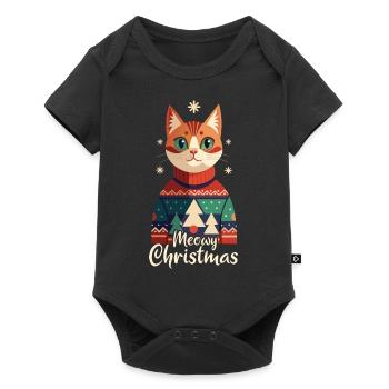 Meowy Christmas - Geschenk mit Katze - Baby Premium Kurzarmbody - Schwarz - Vorne