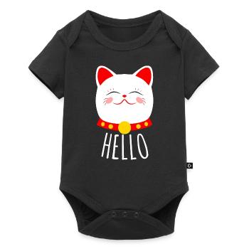 Maneki Neko Cat disant bonjour : Mignon chat - Body à manches courtes Premium Bébé - noir - Devant