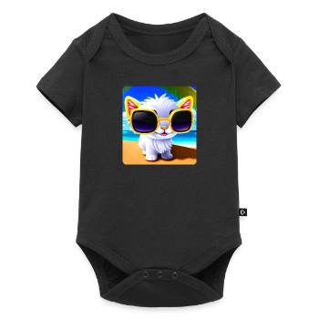 Naughty cat in sunglasses on the beach with sea - Baby Premium short-sleeve bodysuit - black - Front