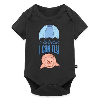 Pig with parachute | I believe i can fly. - Baby Premium short-sleeve bodysuit - black - Front