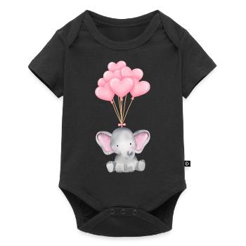Éléphant mignon avec des ballons de cœur mignons - Body à manches courtes Premium Bébé - noir - Devant