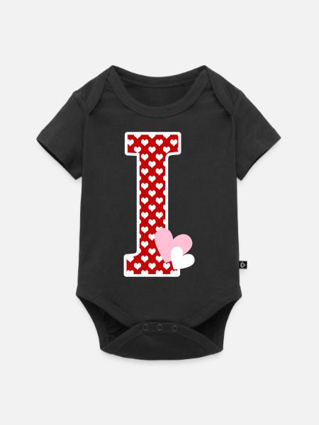 Buchstabe i Herz - Baby Premium Kurzarmbody - Schwarz