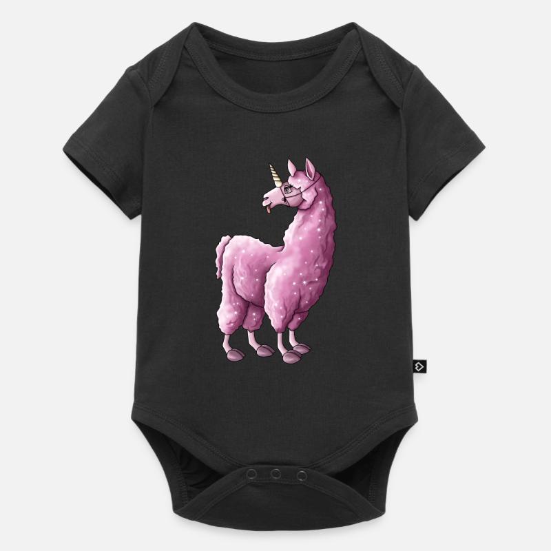 Pinkes Lama llama Einhorn Illustration - Baby Premium Kurzarmbody - Schwarz