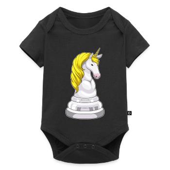 Einhorn Schachfigur Springer Schach - Baby Premium Kurzarmbody - Schwarz - Vorne