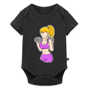 Fitness Frau Hanteln - Baby Premium Kurzarmbody - Schwarz - Vorne