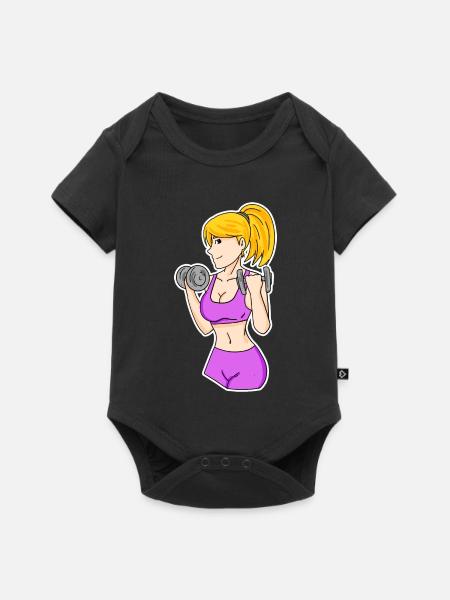 Fitness Frau Hanteln - Baby Premium Kurzarmbody - Schwarz