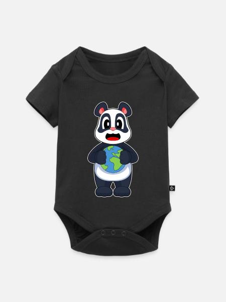 Panda Erdkugel - Baby Premium Kurzarmbody - Schwarz