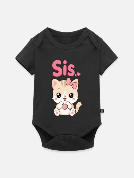 Katzen Sis Herzchen Kawaii - Baby Premium Kurzarmbody - Schwarz