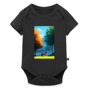 Pferd | reiten | Tier | Reittier | Bunt - Baby Premium Kurzarmbody - Schwarz - Vorne