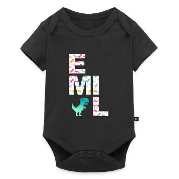 EMIL - Beautiful boy name with dinosaur - Baby Premium short-sleeve bodysuit - black - Front