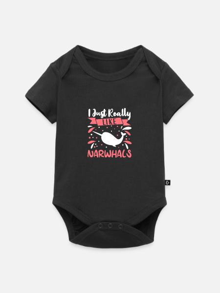 Narwal Outfit Meerestier Zahnwale - Baby Premium Kurzarmbody - Schwarz
