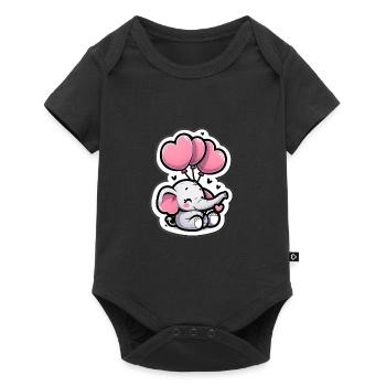 Cute baby elephant with heart balloon elephant mom - Baby Premium short-sleeve bodysuit - black - Front