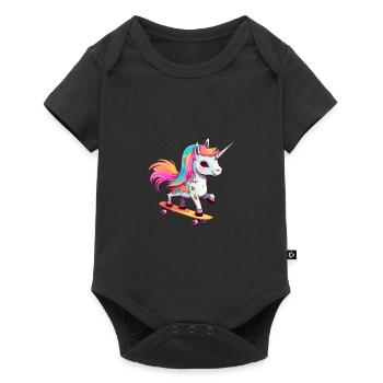 Licorne sur une planche à roulettes - Body à manches courtes Premium Bébé - noir - Devant