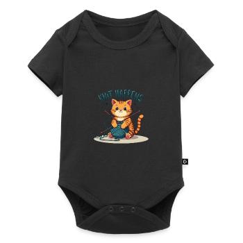 Knit Happens - Knitting Red Cat with Yarn - Baby Premium short-sleeve bodysuit - black - Front