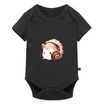 Hérisson mignon avec des écouteurs - Body à manches courtes Premium Bébé - noir - Devant