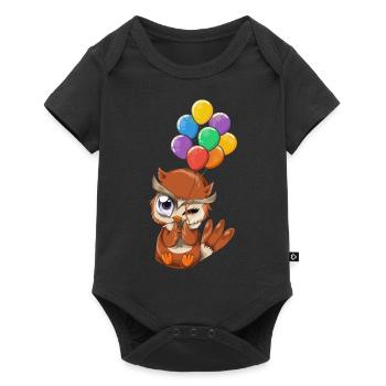 Ballon Wald Tier Waldbewohner Vogel Geschenk Eule - Baby Premium Kurzarmbody - Schwarz - Vorne